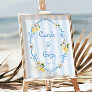 Poster Cartes et cadeaux bleu citron méditerranéen