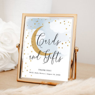 Poster Cartes et cadeaux Bleu Lune d'or Baby shower Table