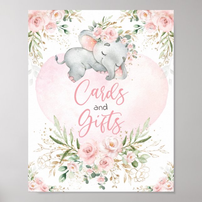 Poster Cartes et cadeaux Blush Floral Elephant Baby showe (Devant)