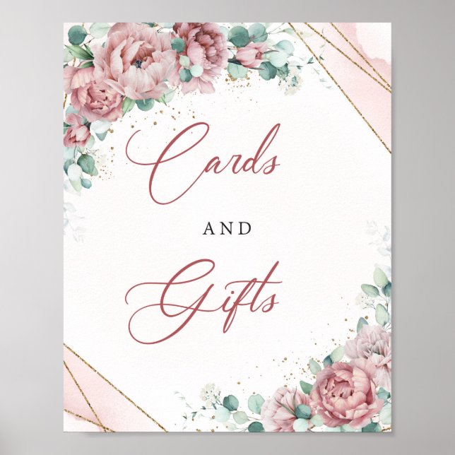 Poster Cartes et Cadeaux Bohème Fleurs de pêcher or eucal (Devant)