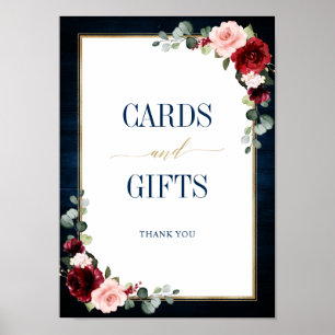 Poster Cartes et Cadeaux Bourgogne Marine Fleurs Rose Gol