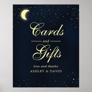 Poster Cartes et Cadeaux Célestes Lune Étoiles Bleu Minui