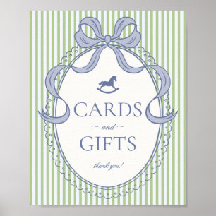 Poster Cartes et Cadeaux Cheval à Bascule Ruban Vert Coqu