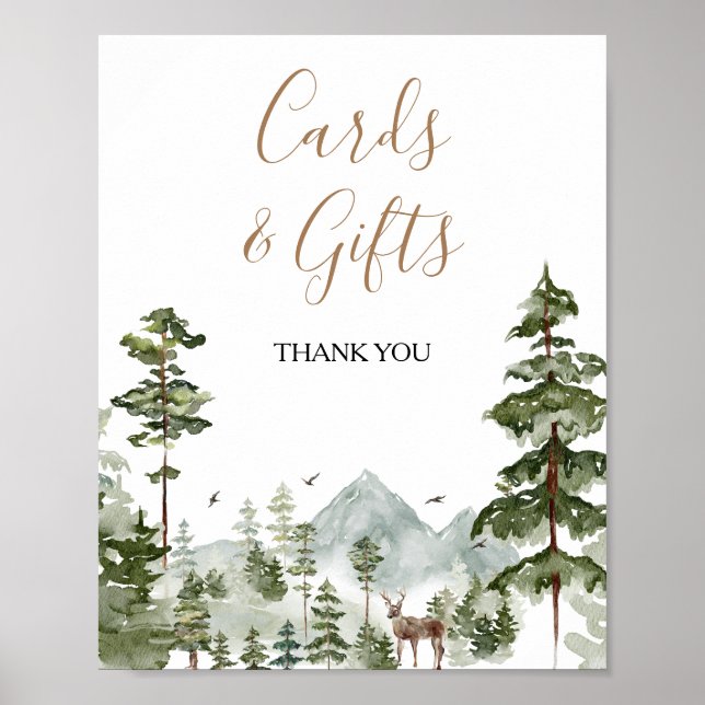 Poster Cartes et cadeaux d'aventure d'arbre de pin en hiv (Devant)