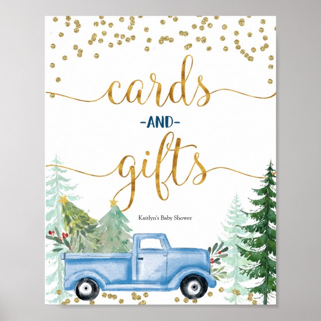 Poster Cartes et cadeaux de Baby shower de Camion bleu No (Devant)
