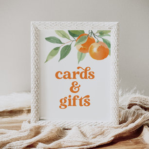 Poster Cartes et cadeaux de Baby shower orange Little Cut