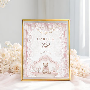 Poster Cartes et cadeaux de baby shower ourson vintage