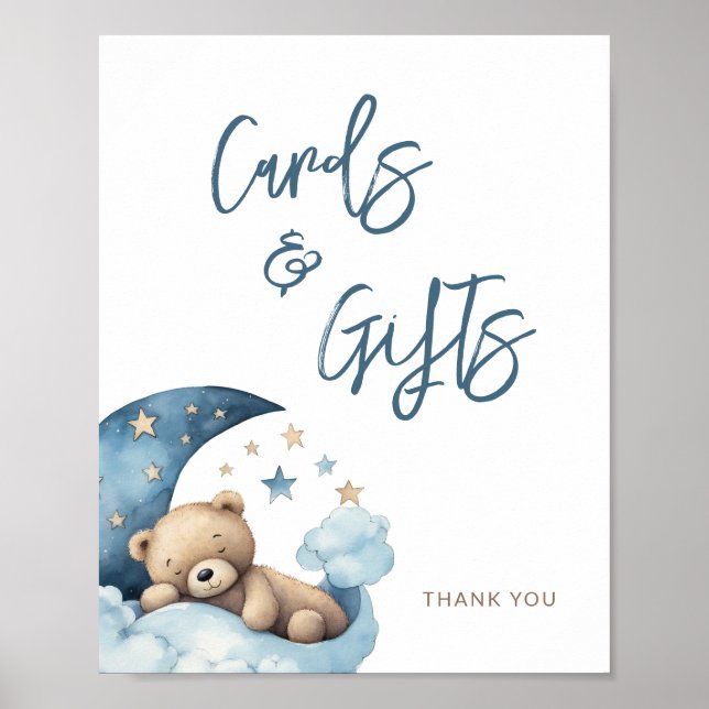 Poster Cartes et cadeaux de Baby shower Teddy Bear Moon (Devant)