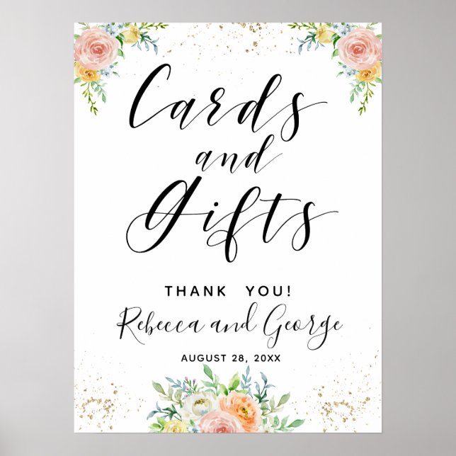 Poster Cartes et cadeaux de calligraphie floral et or (Devant)