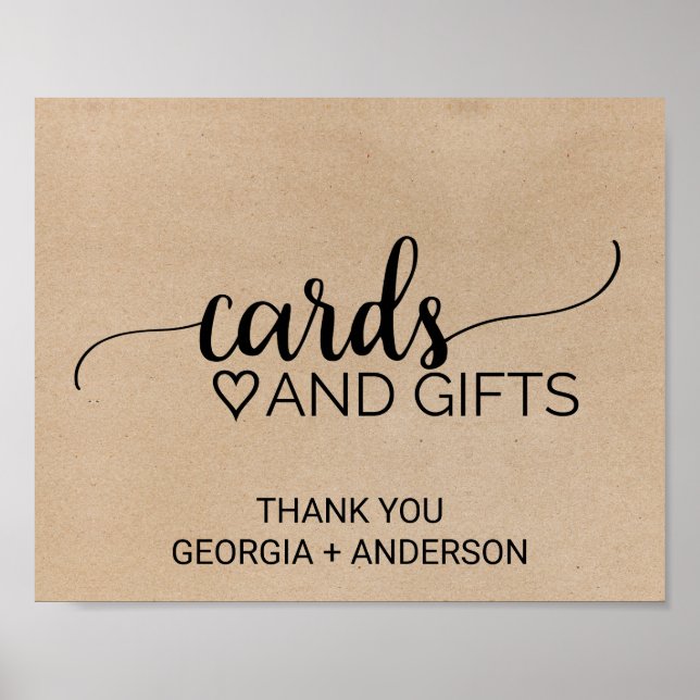 Poster Cartes et Cadeaux de Calligraphie Simple Faux Kraf (Devant)