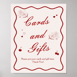 Poster Cartes et Cadeaux de Fiançailles Rouge Cerise Prof