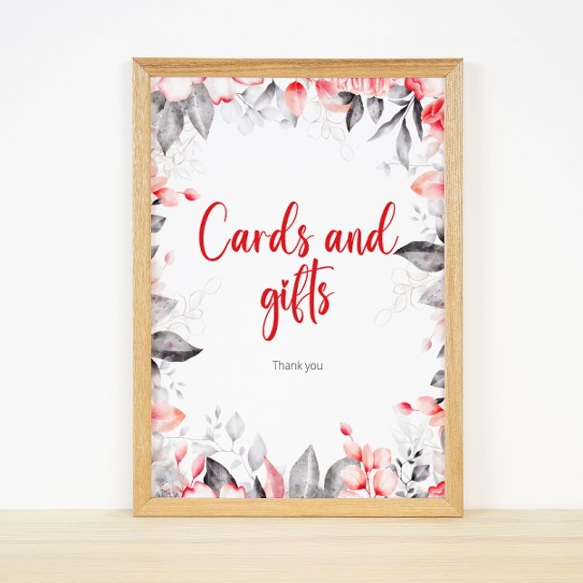Poster Cartes et cadeaux de fleurs d'aquarelle rouge et g (Créateur téléchargé)