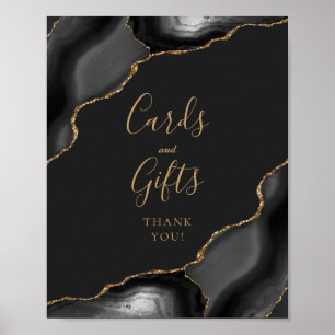 Poster Cartes et Cadeaux de Mariage Agate Noire Or Sombre