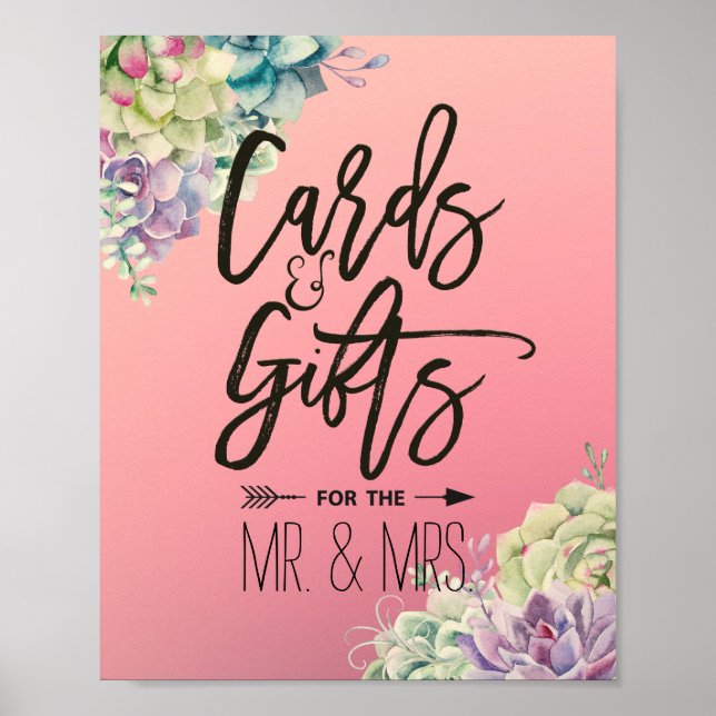 Poster Cartes et cadeaux de mariage aquarelle succulents (Devant)