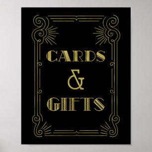 Poster Cartes et cadeaux de mariage enseigne or noir anné