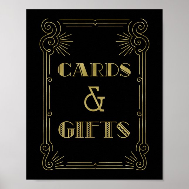 Poster Cartes et cadeaux de mariage enseigne or noir anné (Devant)