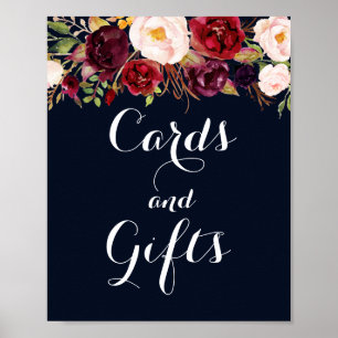 Poster Cartes et cadeaux de mariage Navy Burgundy Floral