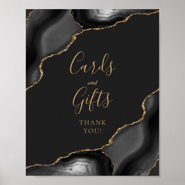 Poster Cartes et Cadeaux de Mariage Sombre Or Noir Agate (Devant)