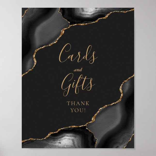 Poster Cartes et Cadeaux de Mariage Sombres Or Noir Agate (Devant)