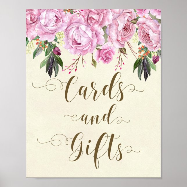 Poster cartes et cadeaux de mariage violet fleuris en ivo (Devant)