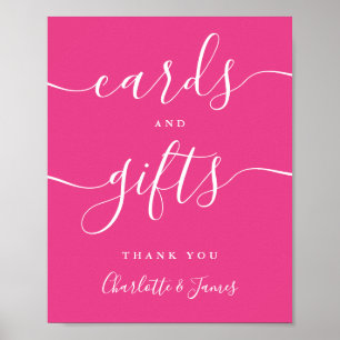 Poster Cartes et cadeaux de signature de script rose chau