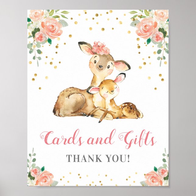 Poster Cartes et cadeaux Deer Doe Girl Baby shower du boi (Devant)
