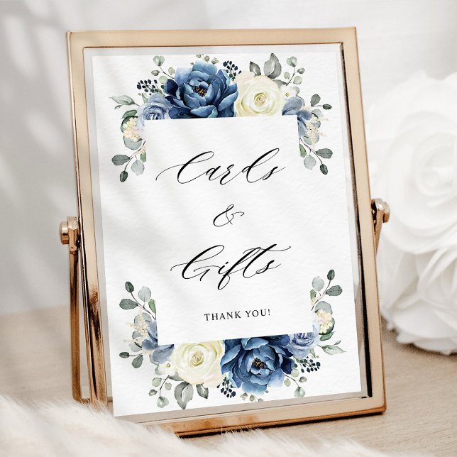 Poster Cartes et cadeaux en ivoire de champagne de la mar (Dusty Blue Navy Champagne Ivory Cards & Gifts Poster)
