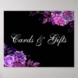 Poster Cartes et cadeaux. Fleur violette. Panneau mariage