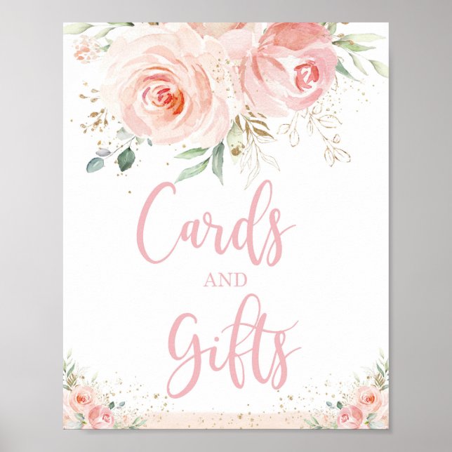 Poster Cartes et Cadeaux Fleurs Rose Pâle Élégants sur Ta (Devant)