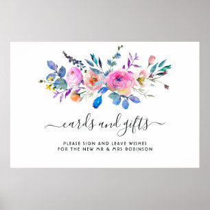 Poster Cartes et cadeaux floraux à l'aquarelle rose-chaud