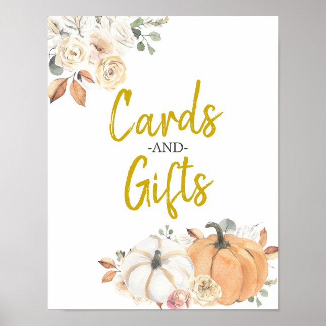 Poster Cartes et cadeaux floraux blancs pour Citrouille (Devant)