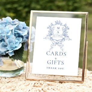 Poster Cartes et cadeaux Floraux Bleus et Ornat Victorien