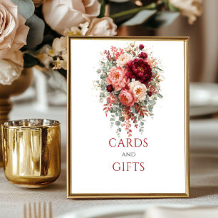 Poster Cartes et Cadeaux Floraux Bohèmes Rouge Profond 8x