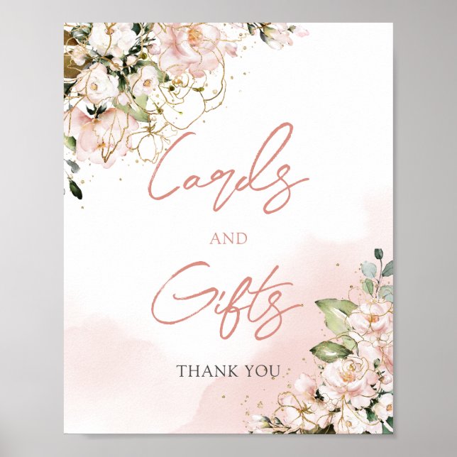 Poster Cartes et cadeaux floraux en or rose pâle bohème (Devant)