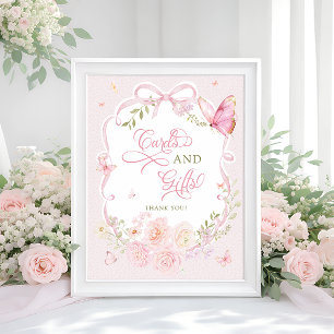 Poster Cartes et cadeaux floraux papillon rose doux