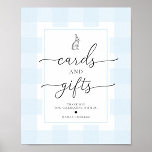 Poster Cartes et cadeaux lapins En vichy lapin bleu