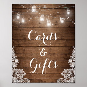 Poster Cartes et cadeaux Lumières à cordes de bois rust