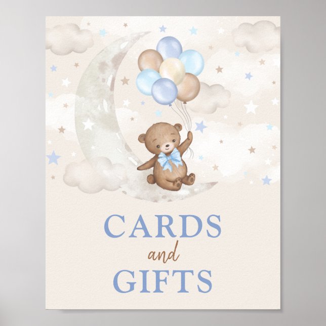 Poster Cartes et cadeaux Lune Ours En Teddy Bleu Bleu Bro (Devant)