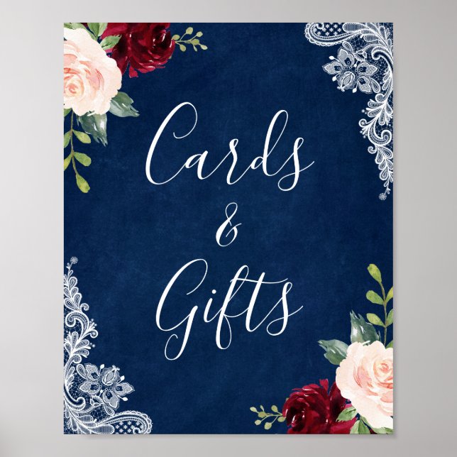 Poster Cartes et cadeaux Marine Bleu Rouge Blush Floral D (Devant)