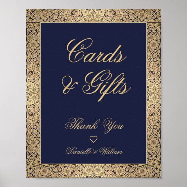 Poster Cartes et cadeaux Marine Blue Gold Roses mariage é (Devant)