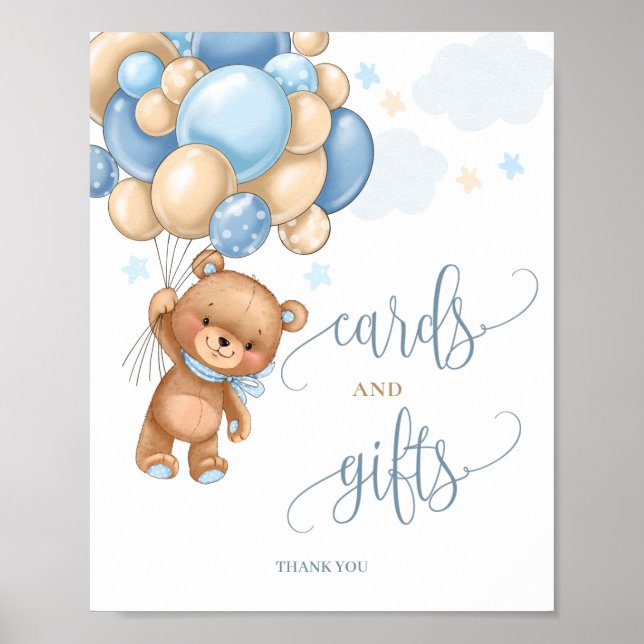 Poster Cartes et cadeaux Ours en peluche Ballons Baby sho (Devant)