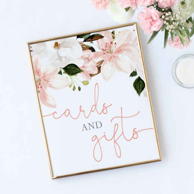 Poster Cartes et cadeaux Panneau baby shower rose vif flo (Créateur téléchargé)