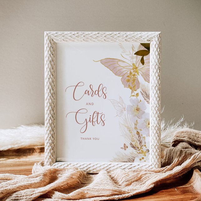 Poster Cartes et cadeaux papillon floral or Boho (Créateur téléchargé)