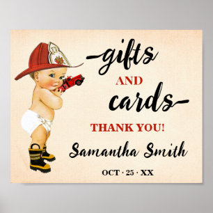 Poster Cartes et cadeaux Petit Baby shower de pompier