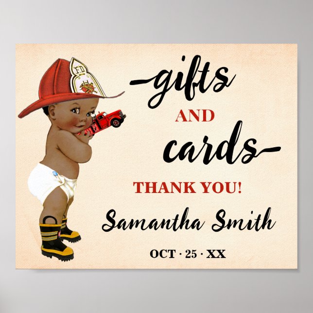 Poster Cartes et cadeaux Petit Baby shower de pompier AA (Devant)