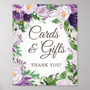 Poster Cartes et cadeaux pour Baby Shower Fleur Violette