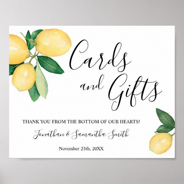 Poster Cartes et cadeaux Réception Wedding shower Citrons (Devant)