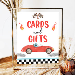 Poster Cartes et cadeaux Red Race Car Deux Anniversaire R