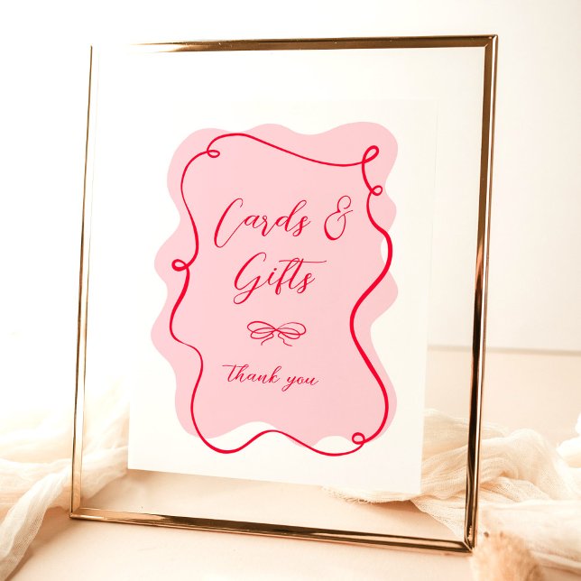 Poster Cartes et cadeaux Retro rose et rouge ondulé (Créateur téléchargé)