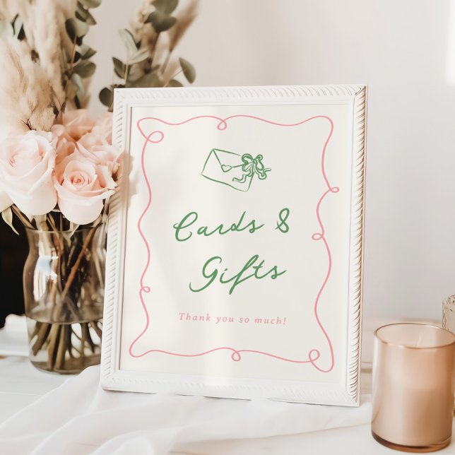 Poster Cartes et cadeaux roses et verts dessinés à la mai (Créateur téléchargé)